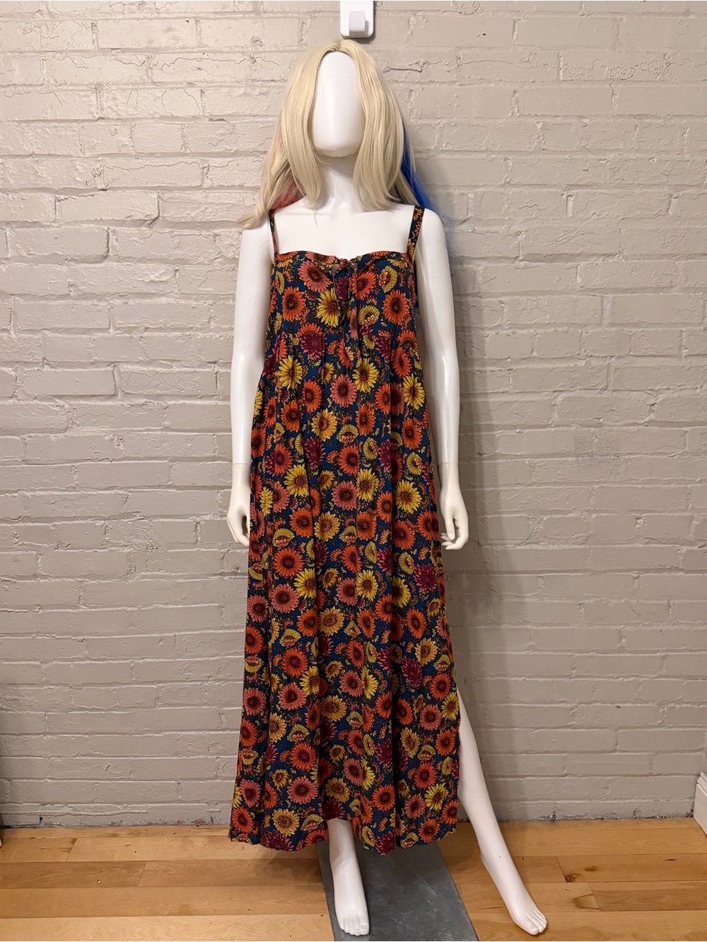 NWT Natural Life Boho Patti Tie Front Maxi Dress Red Sunflower Rayon